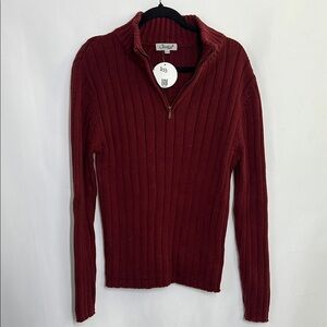 Red Ribbed Half-Zip Sweater waist length cozy winter sweater